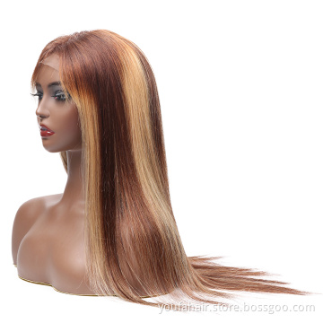 4/27 Highlight Blonde Honey Brown Ombre Lace Front Straight Wigs Piano Color 4x4 HD Lace Closure Human Hair Wigs for Black Women
